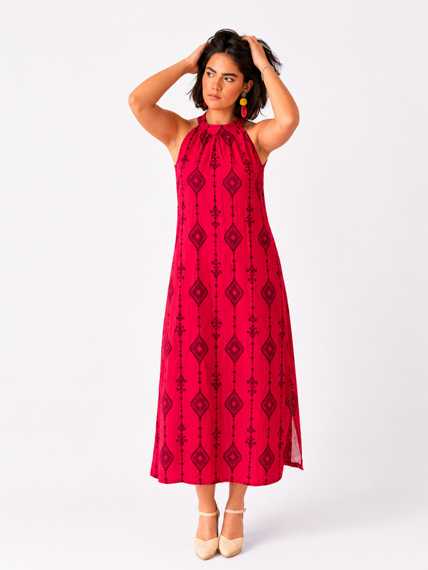 Vestido Cuello Halter Fresa