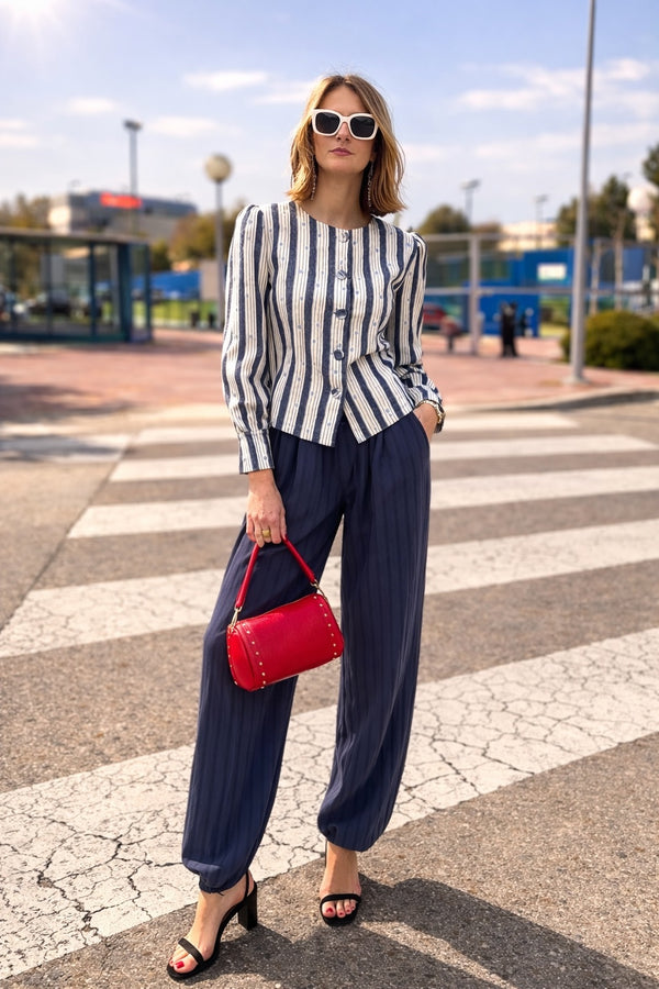 Pantalón Bombacho Raya Azul