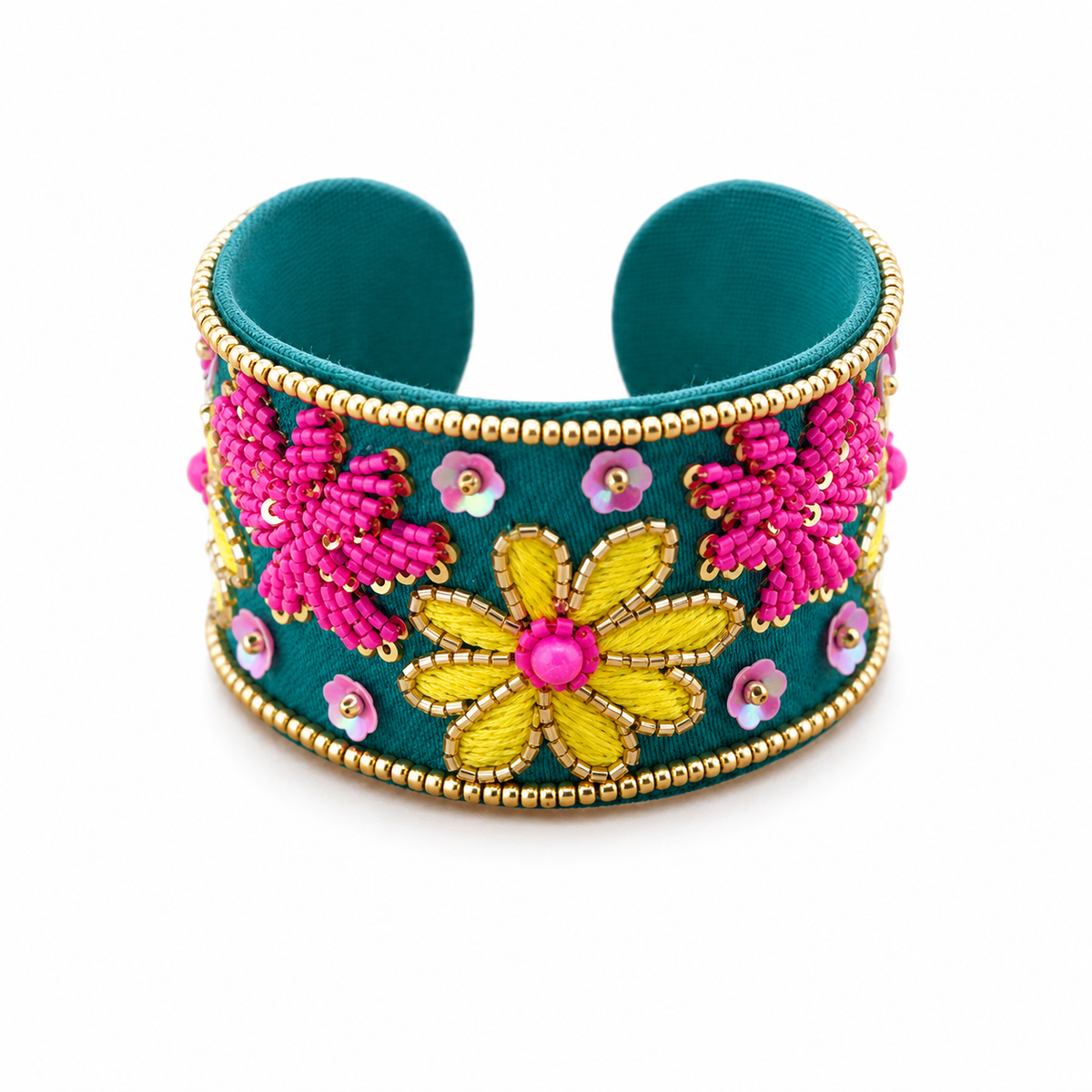 Brazalete Abalorios Flor Verde