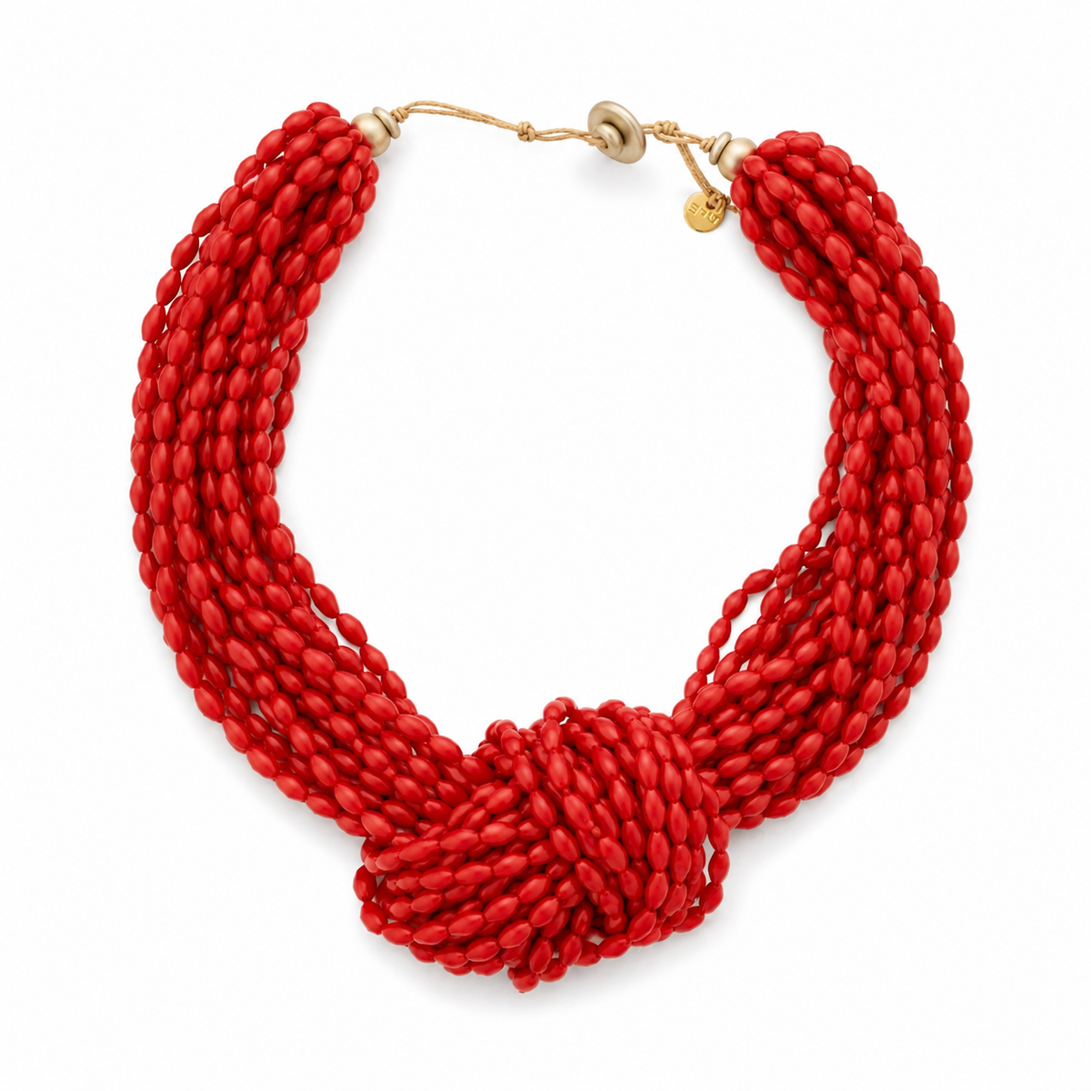 Collar Nudo Cuentas Resina Rojo