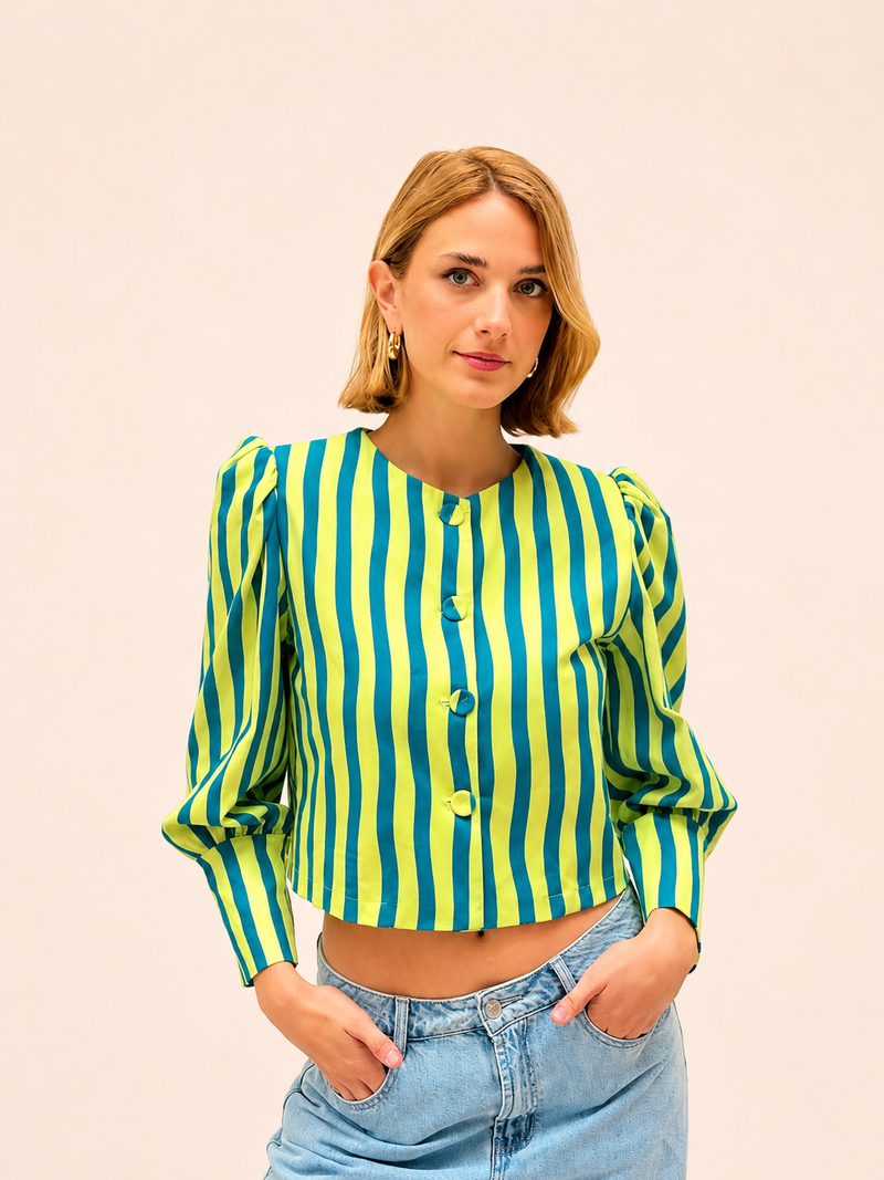 Chaqueta Cannes Rayas Azul y Amarillo Flúor