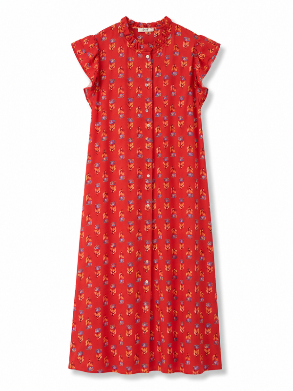 Vestido Camisero Flores Fresa
