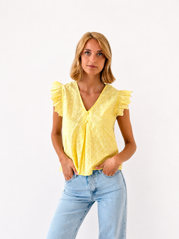 Camisa Amarilla Bordada Volantes