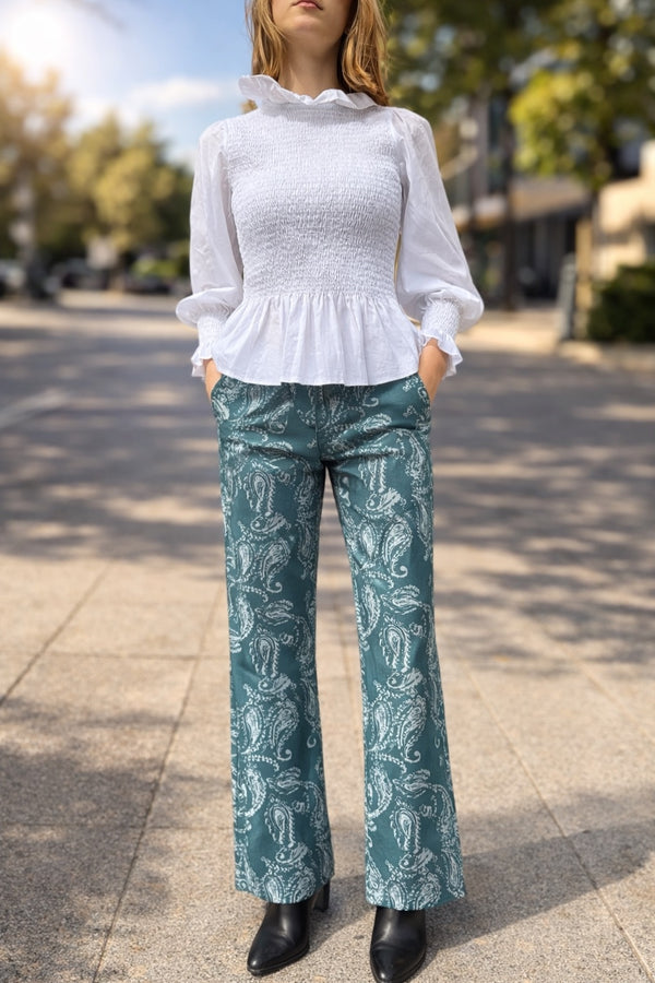 Pantalón Verde Estampado Paisley
