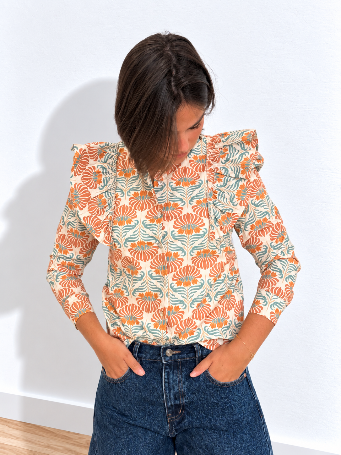Camisa Odette Verde y Naranja