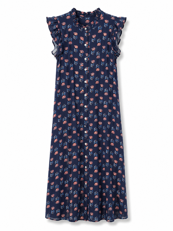 Vestido Camisero Flores Azul