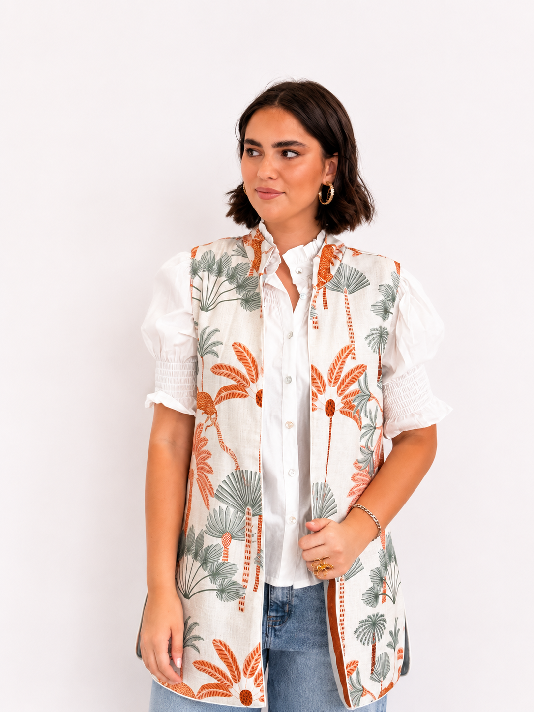 Chaleco Ginebra Reversible Selva y Rayas Azul y Teja