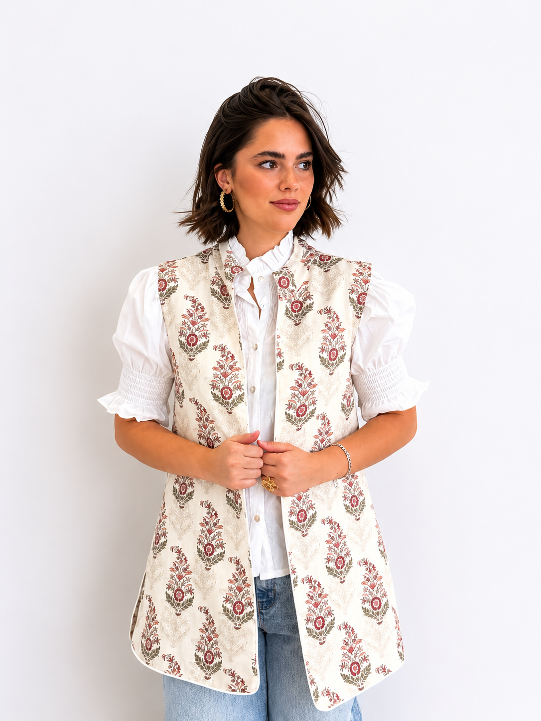 Chaleco Ginebra Reversible Ikat y Rayas Rosa y Burdeos