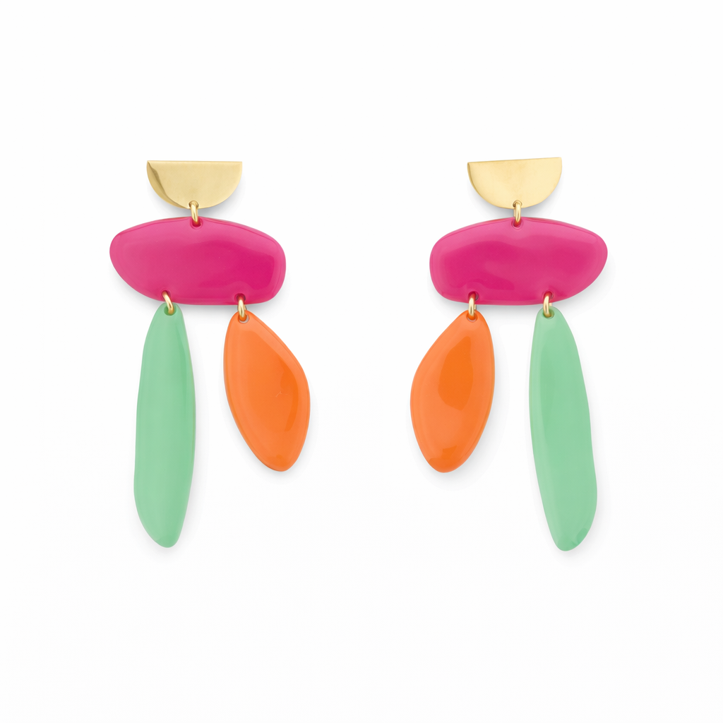 Pendientes Esmalte Fucsia, Verde y Naranja