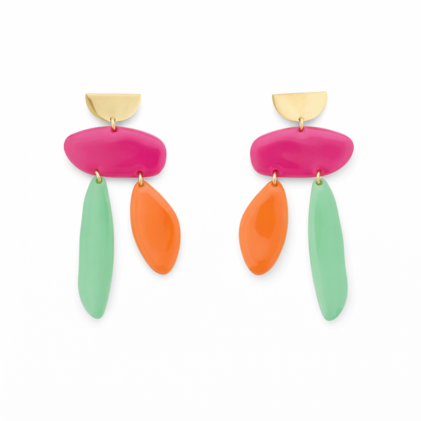 Pendientes Esmalte Fucsia, Verde y Naranja