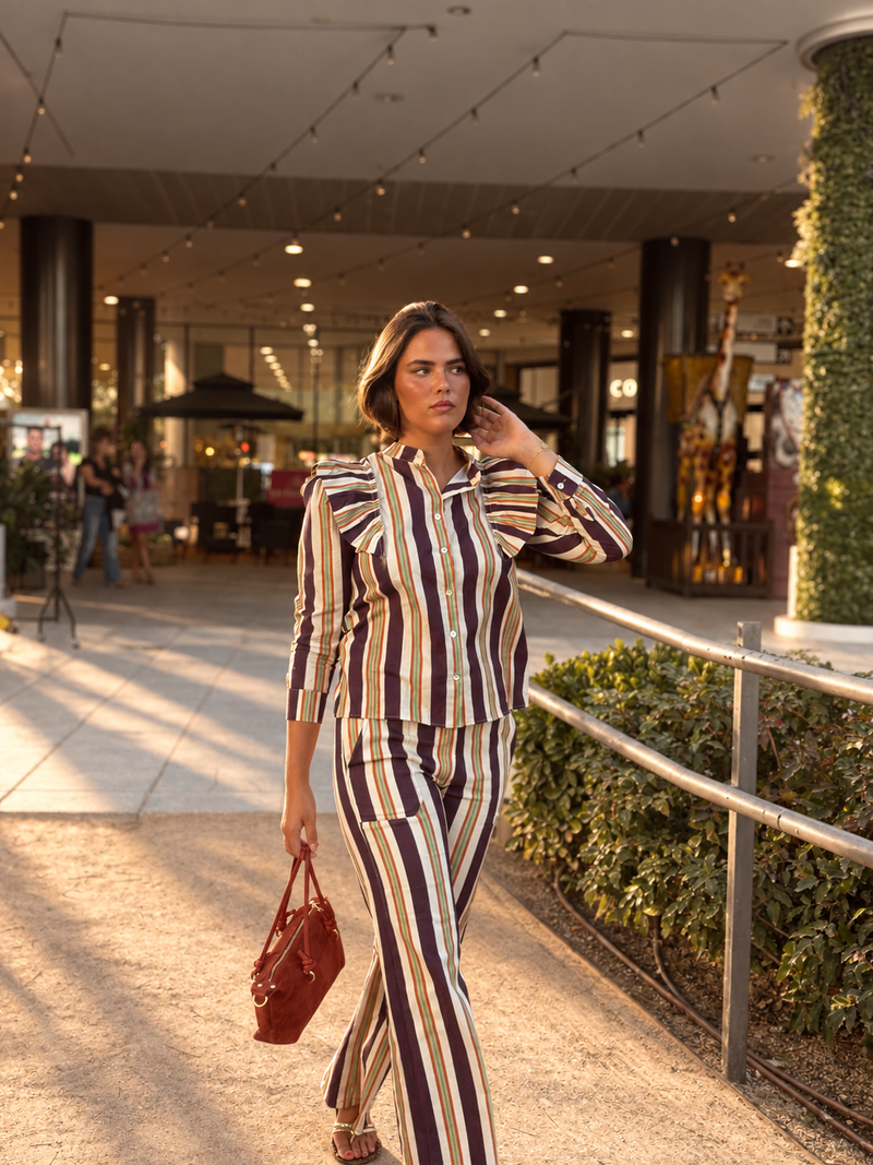 Pantalón Simone Rayas Morado y Naranja