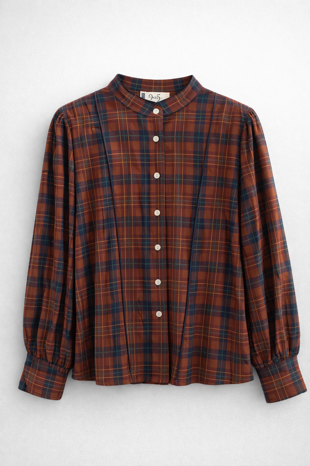 Camisa Cuello Mao Escocesa Burdeos