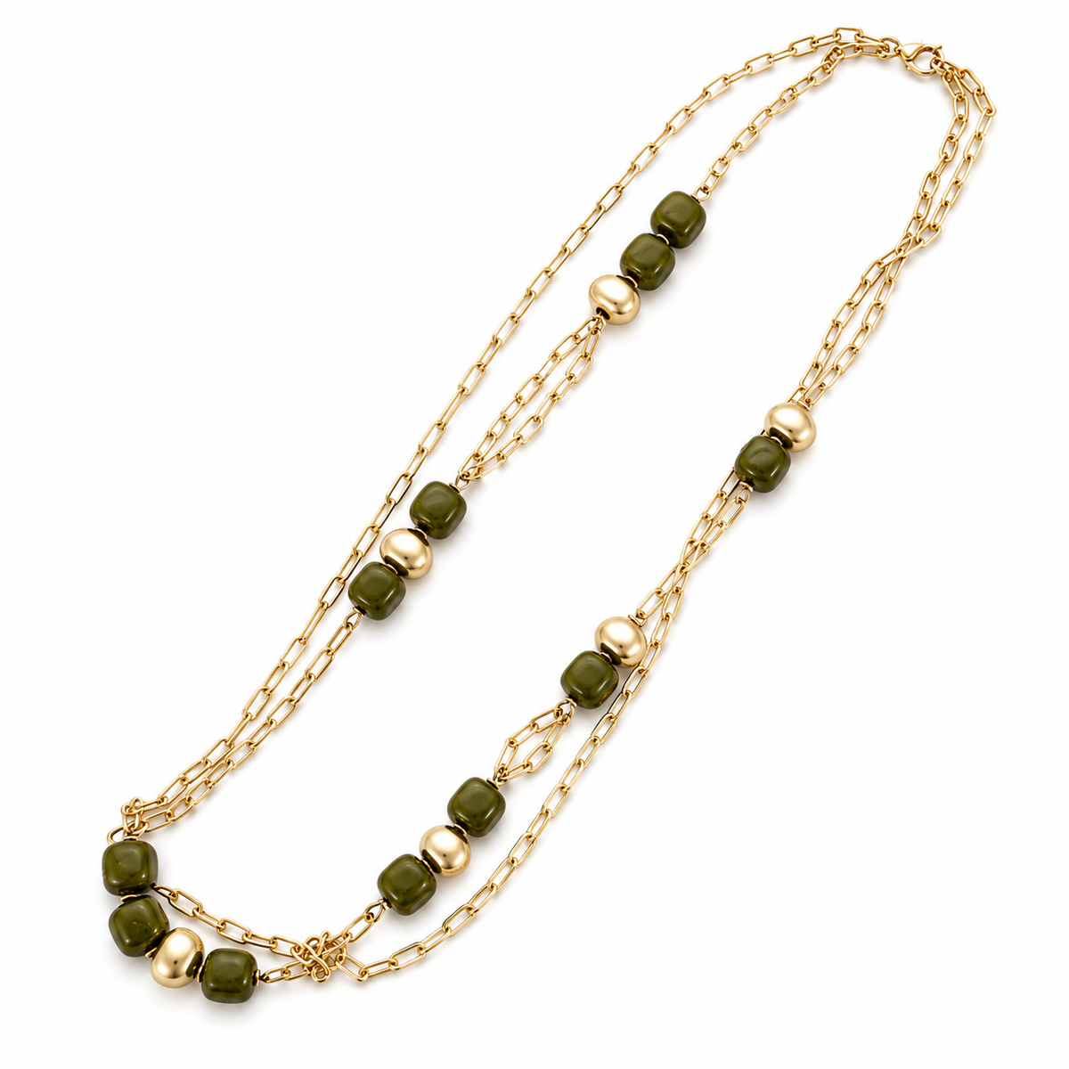 Collar Largo Cadena Piedras Verde