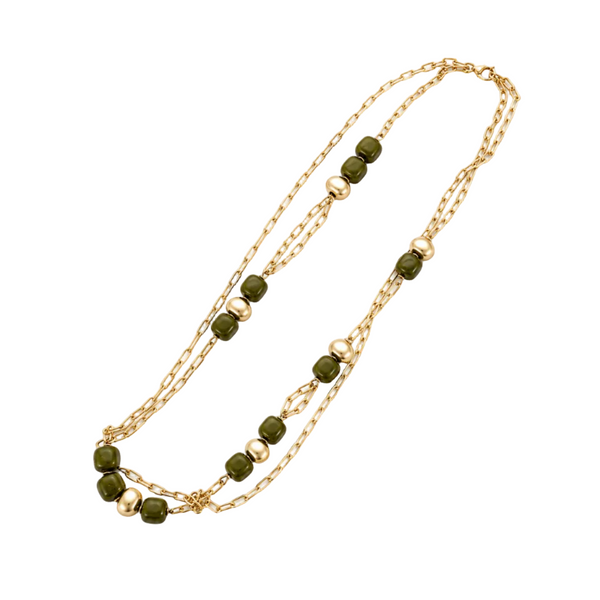 Collar Largo Cadena Piedras Verde