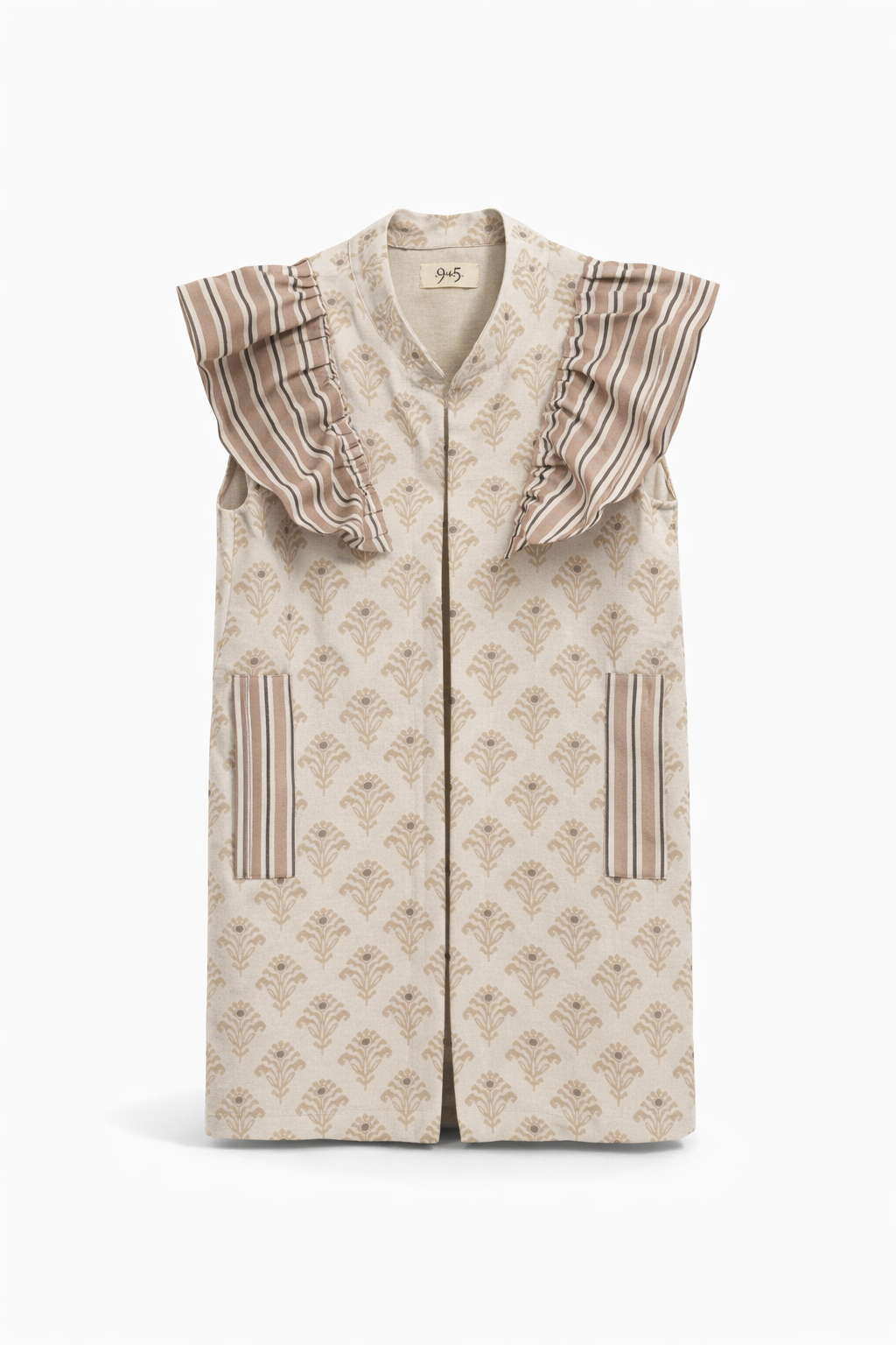 Chaleco 9MÁS5 Ikat Beige y Rayas Grises