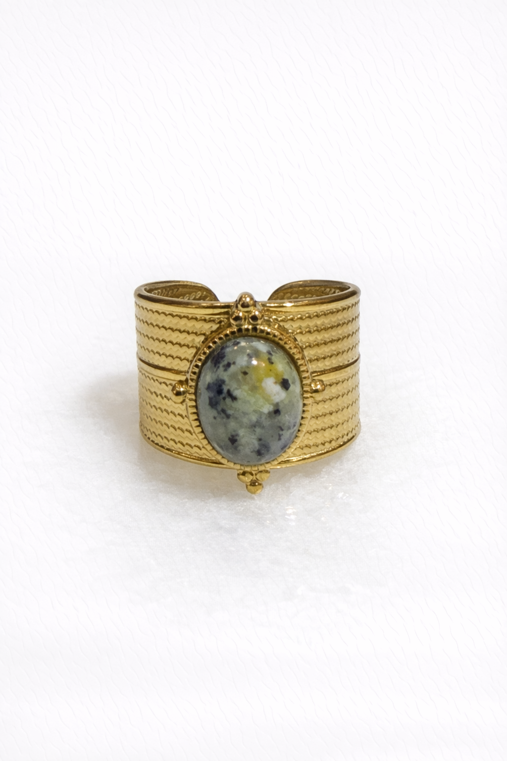 Anillo Acero Grueso Piedra Verde Granito