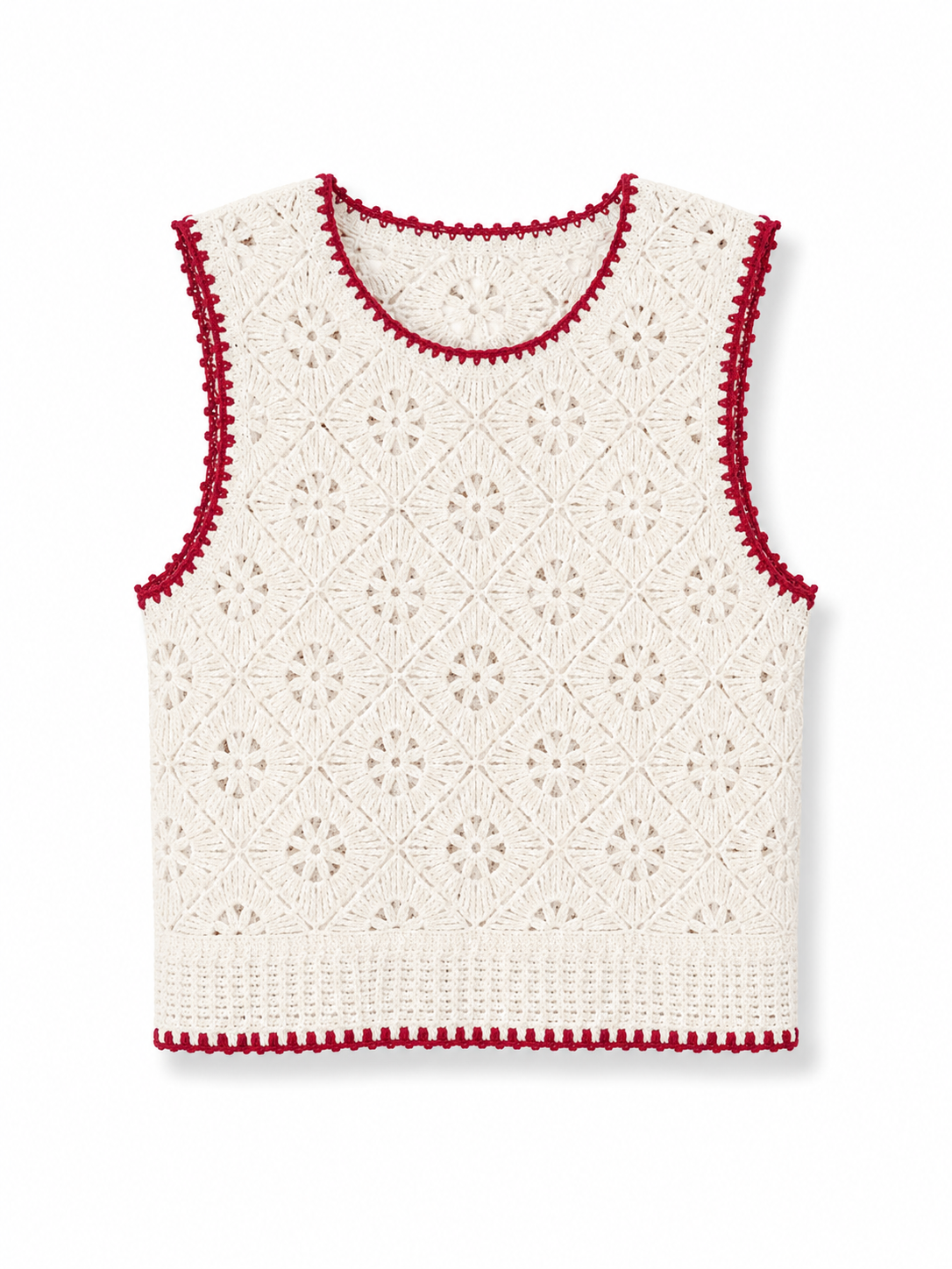 Top Crochet Borde Rojo