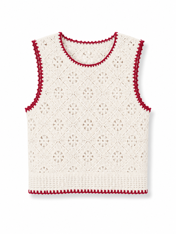 Top Crochet Borde Rojo