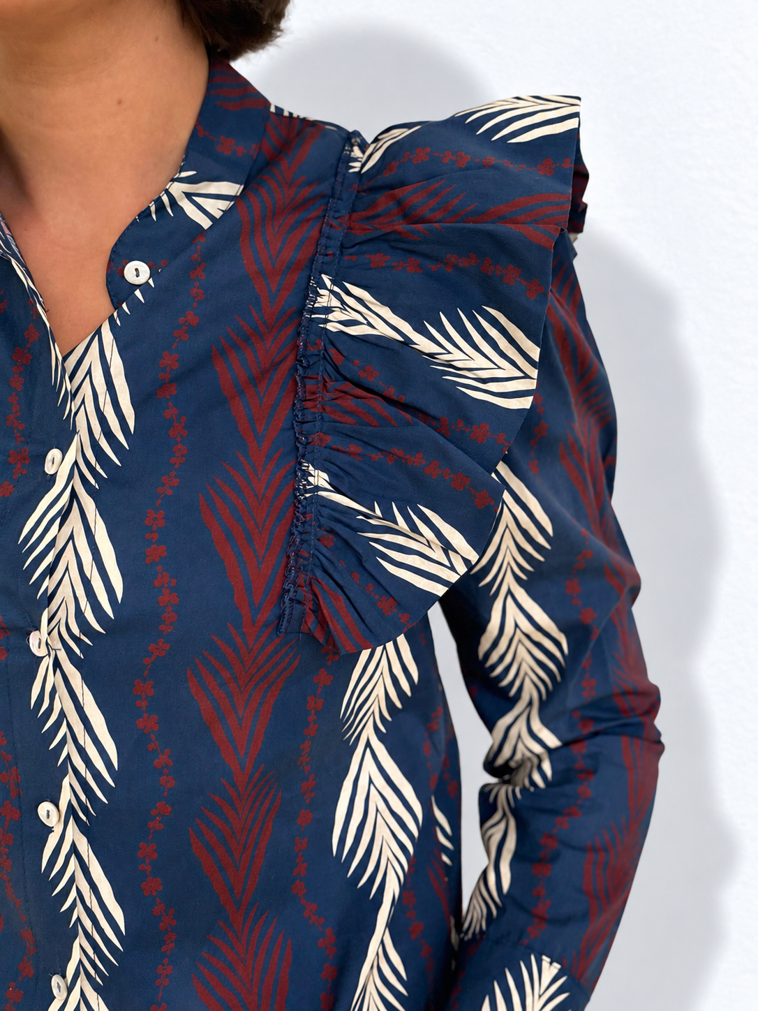 Camisa Odette Azul y Burdeos