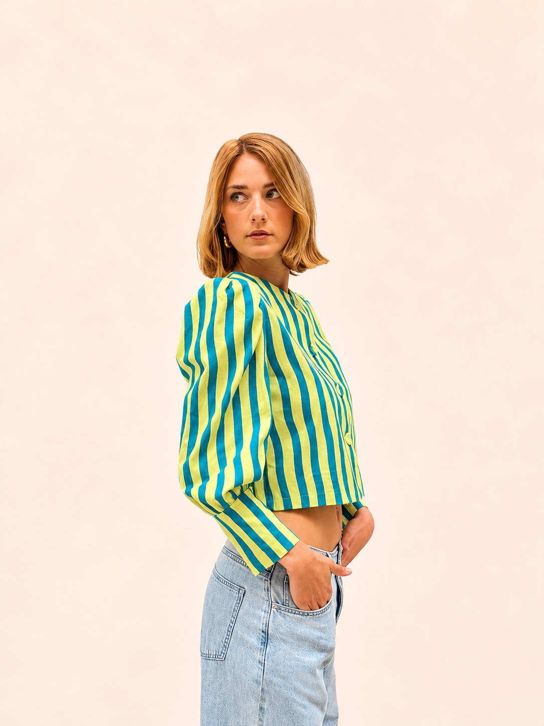 Chaqueta Cannes Rayas Azul y Amarillo Flúor
