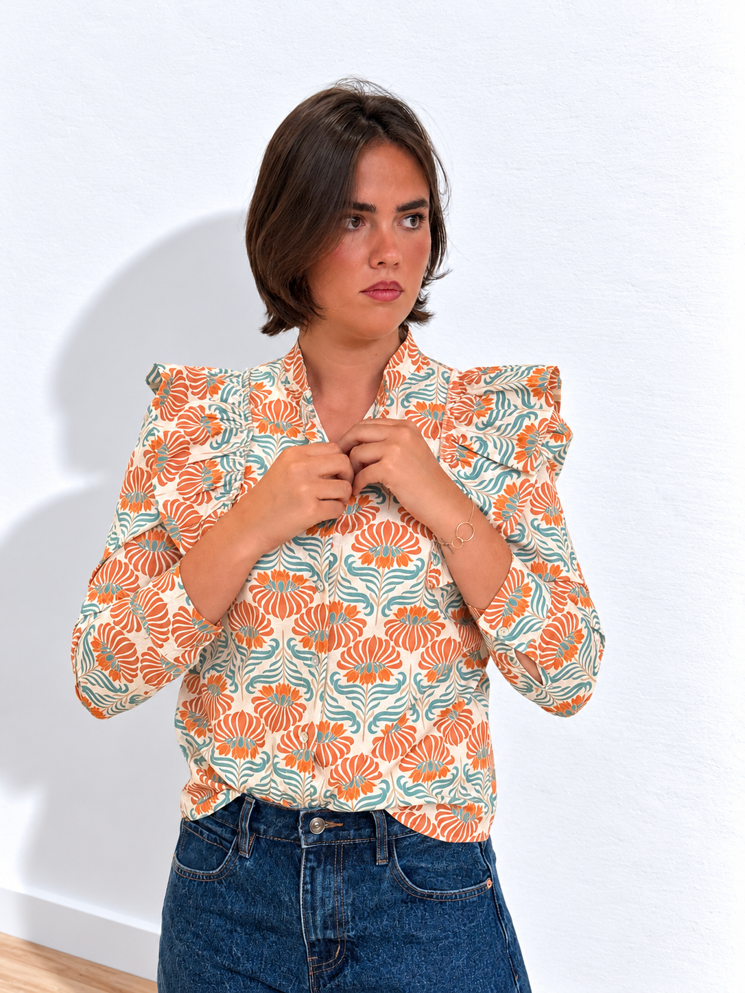 Camisa Odette Verde y Naranja