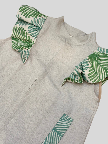 Chaleco 9MÁS5 Beige y Estampado Verde Hojas