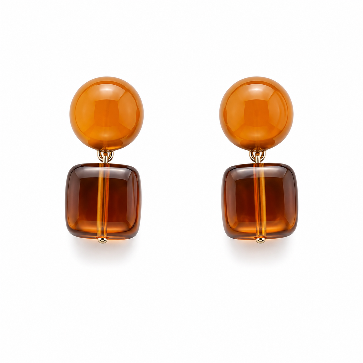 Pendientes Cubo Resina Ambar