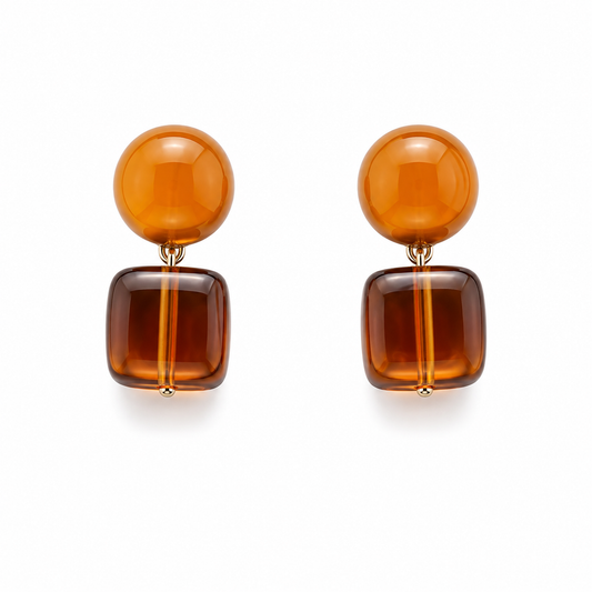 Pendientes Cubo Resina Ambar