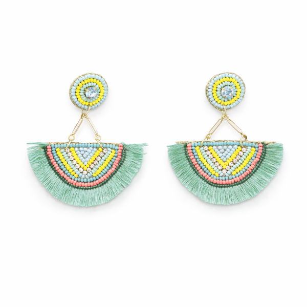 Pendientes Abanico Flecos Verde Agua