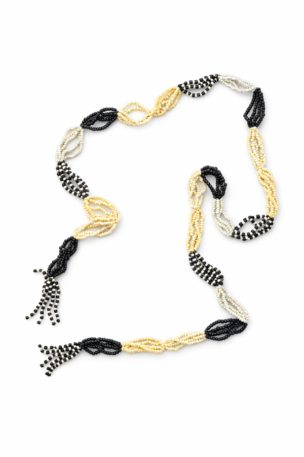 Collar Largo Abalorios Negro y Beige