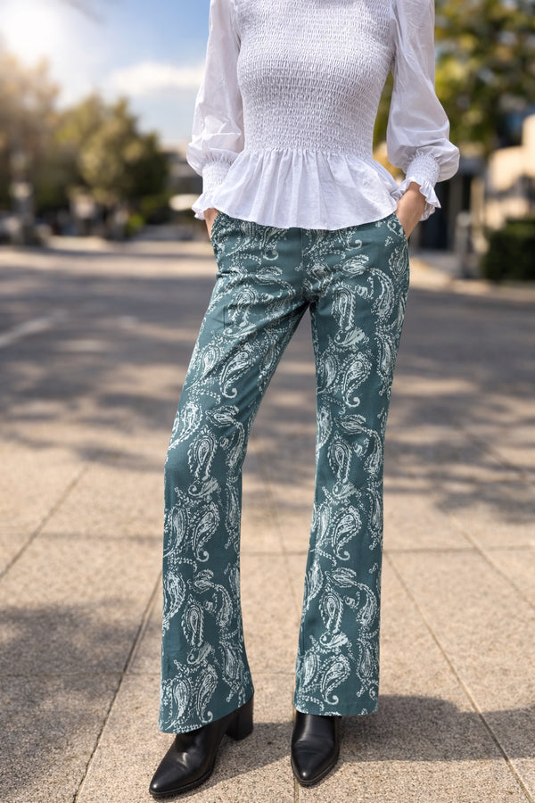 Pantalón Verde Estampado Paisley