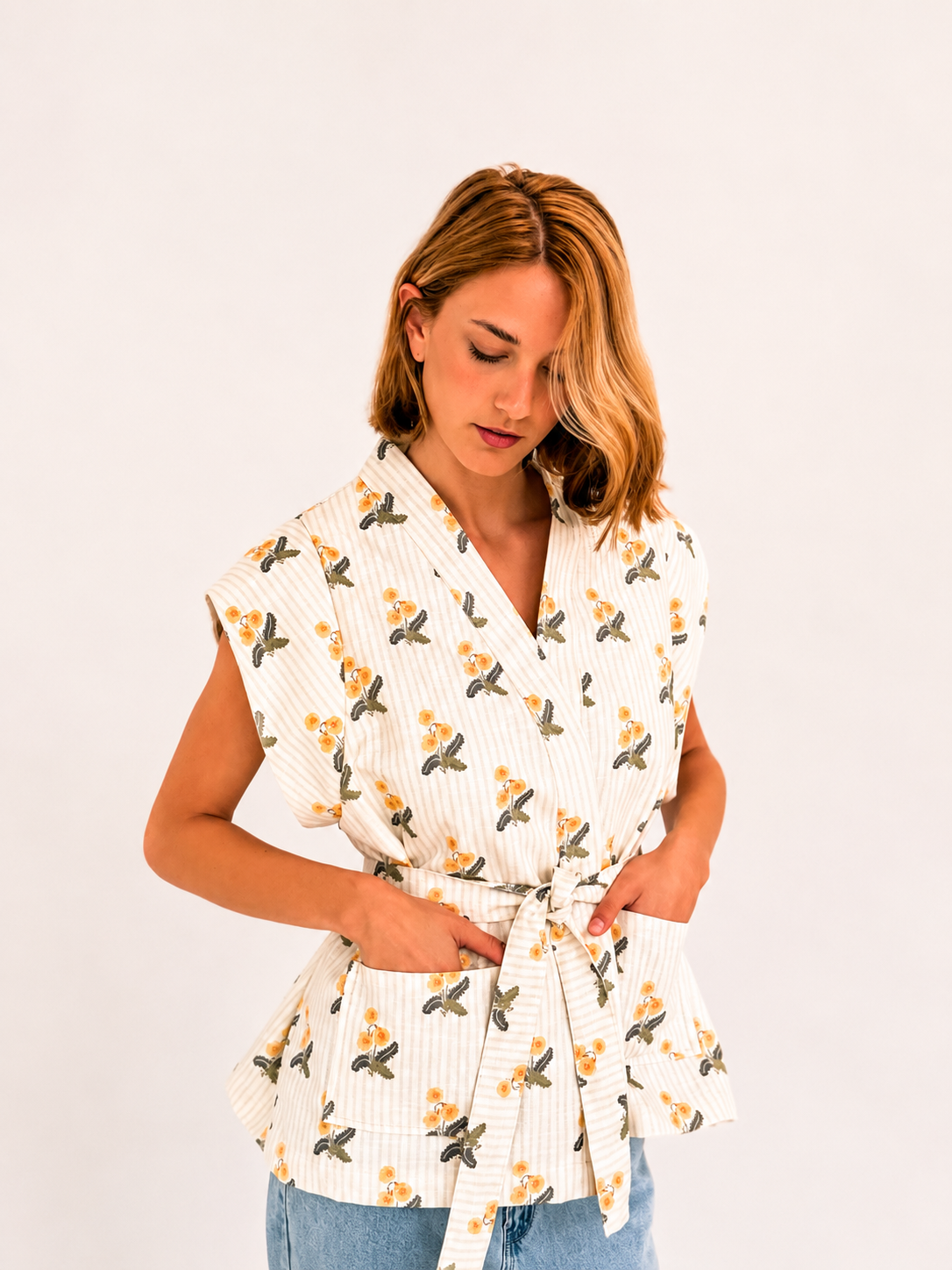 Chaleco Kimono Flores Amarillas