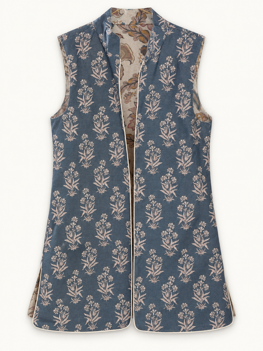 Chaleco Ginebra Flores Azul