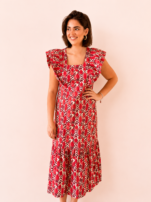 Vestido Volantes Fresa