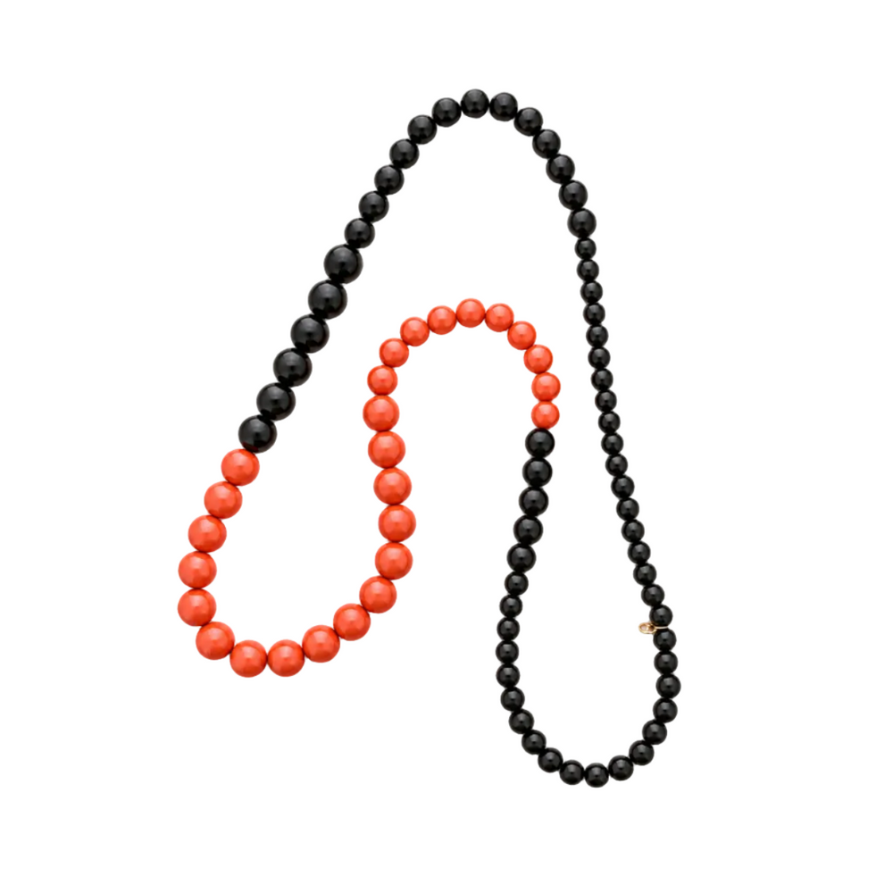 Collar Largo Cuentas Negro/Teja