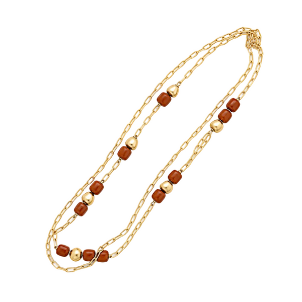 Collar Largo Cadena Piedras Teja