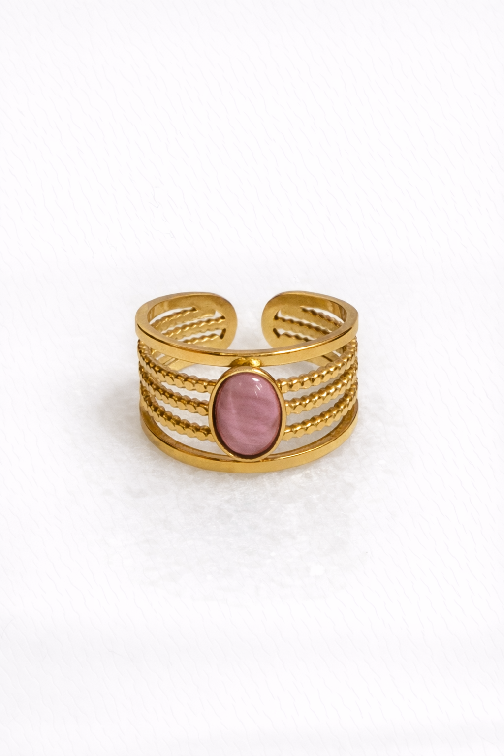 Anillo Acero Piedra Ovalada Rosa