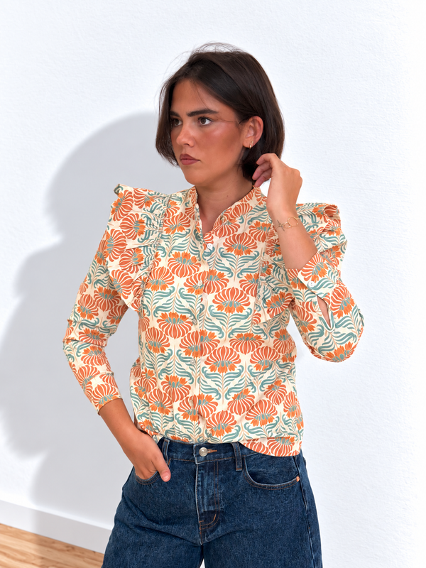 Camisa Odette Verde y Naranja