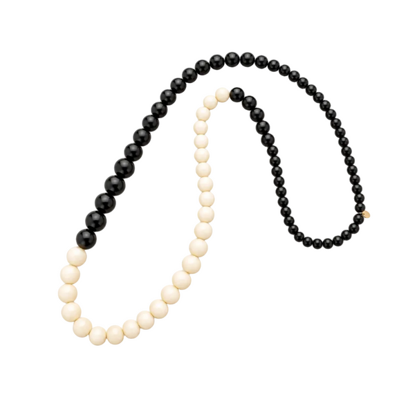 Collar Largo Cuentas Negro/Beige