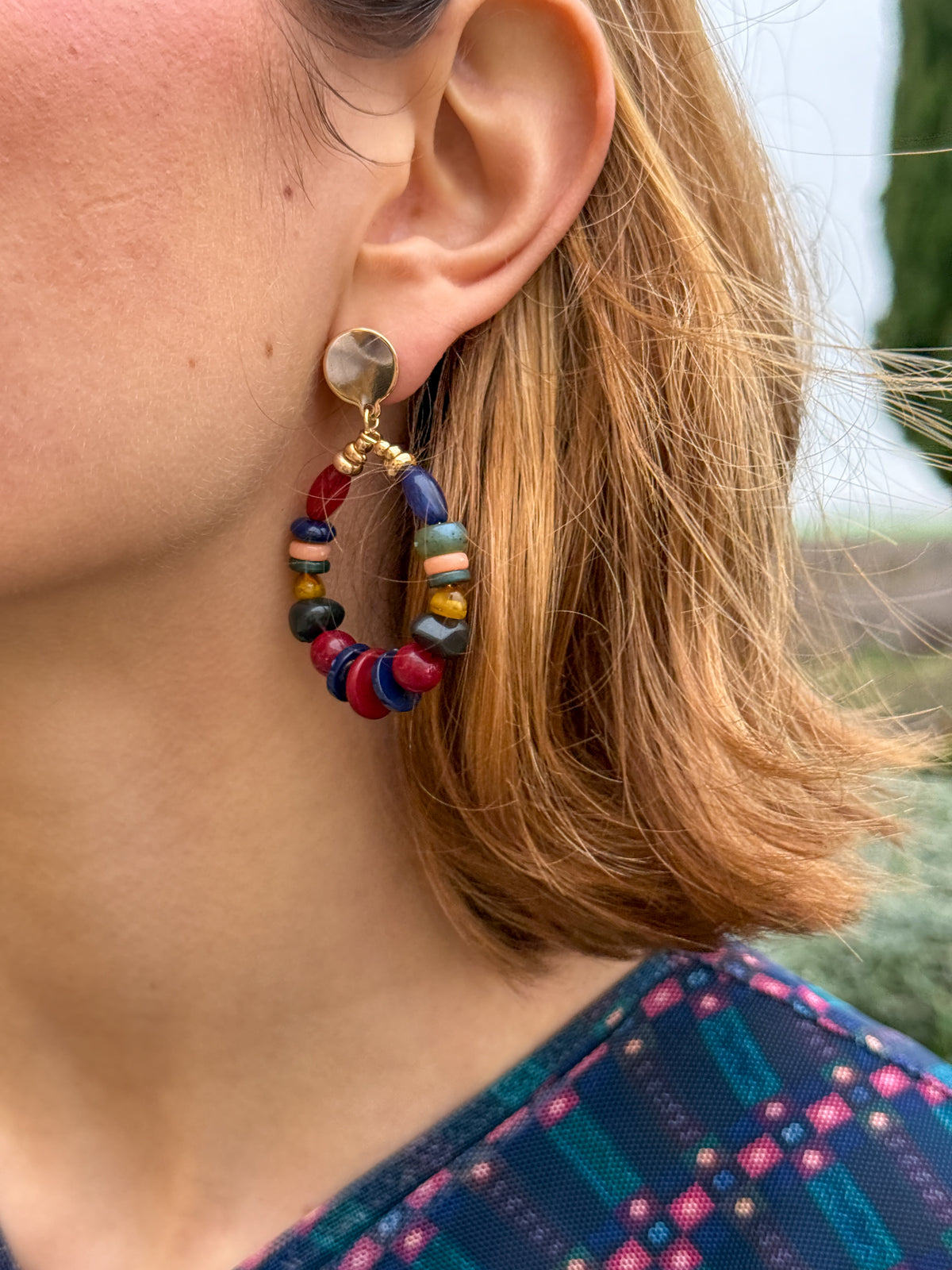 Pendientes Étnicos Piedras Multicolor