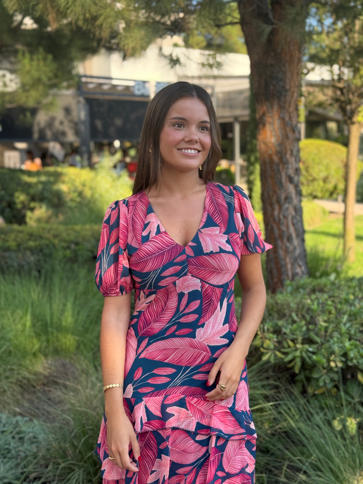 Vestido Positano Hojas Fresa