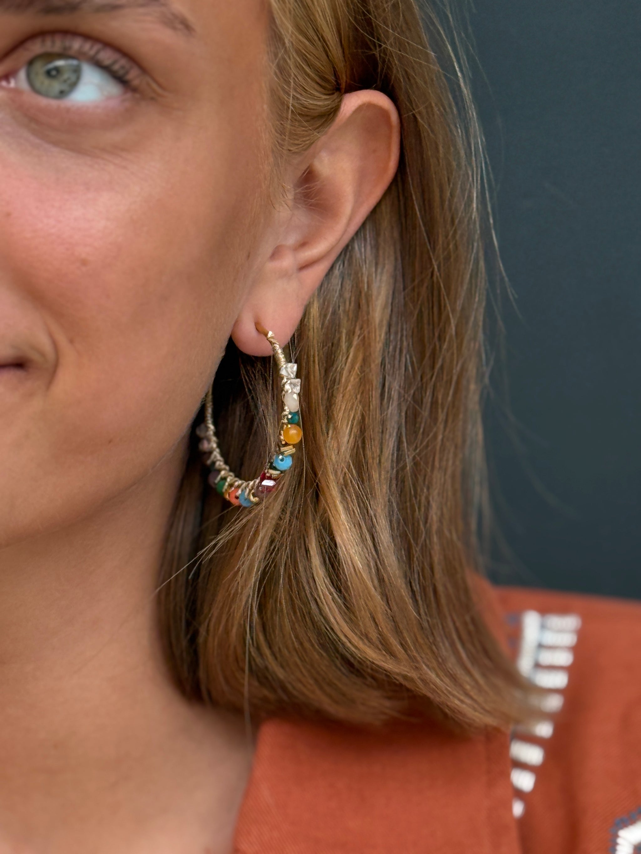 Pendientes Acero Aros Bolitas Colores