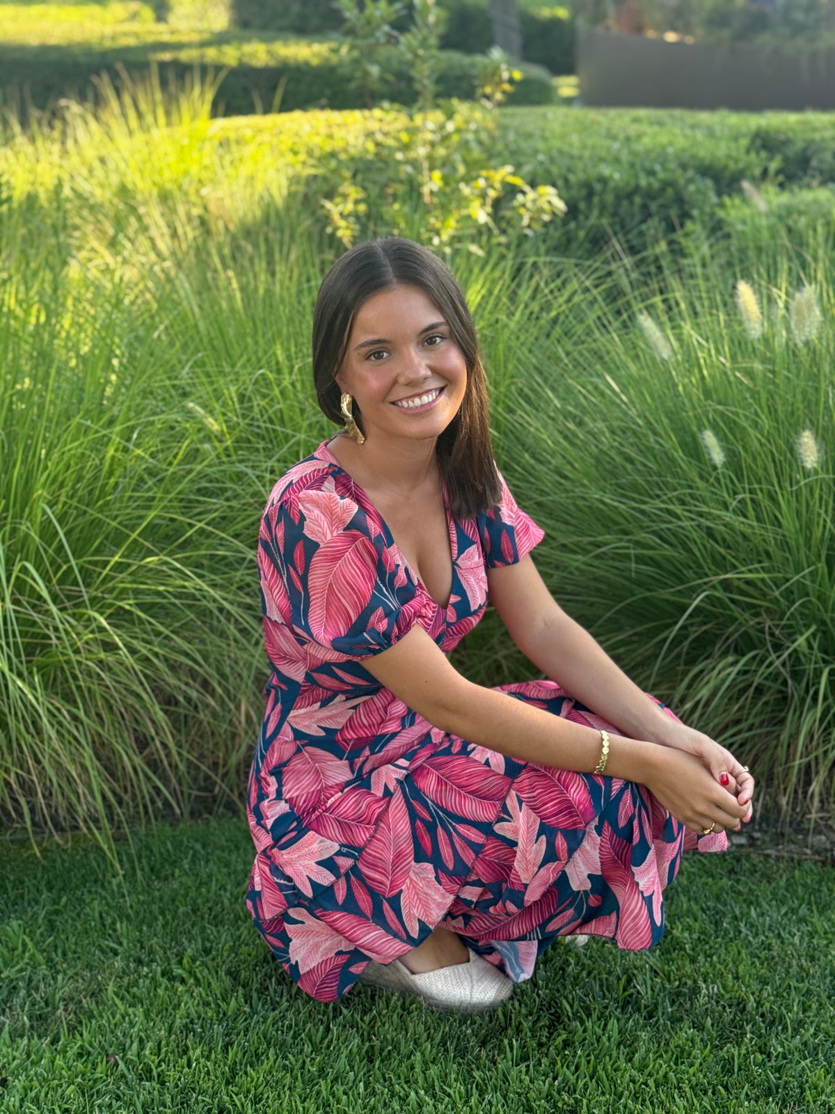 Vestido Positano Hojas Fresa