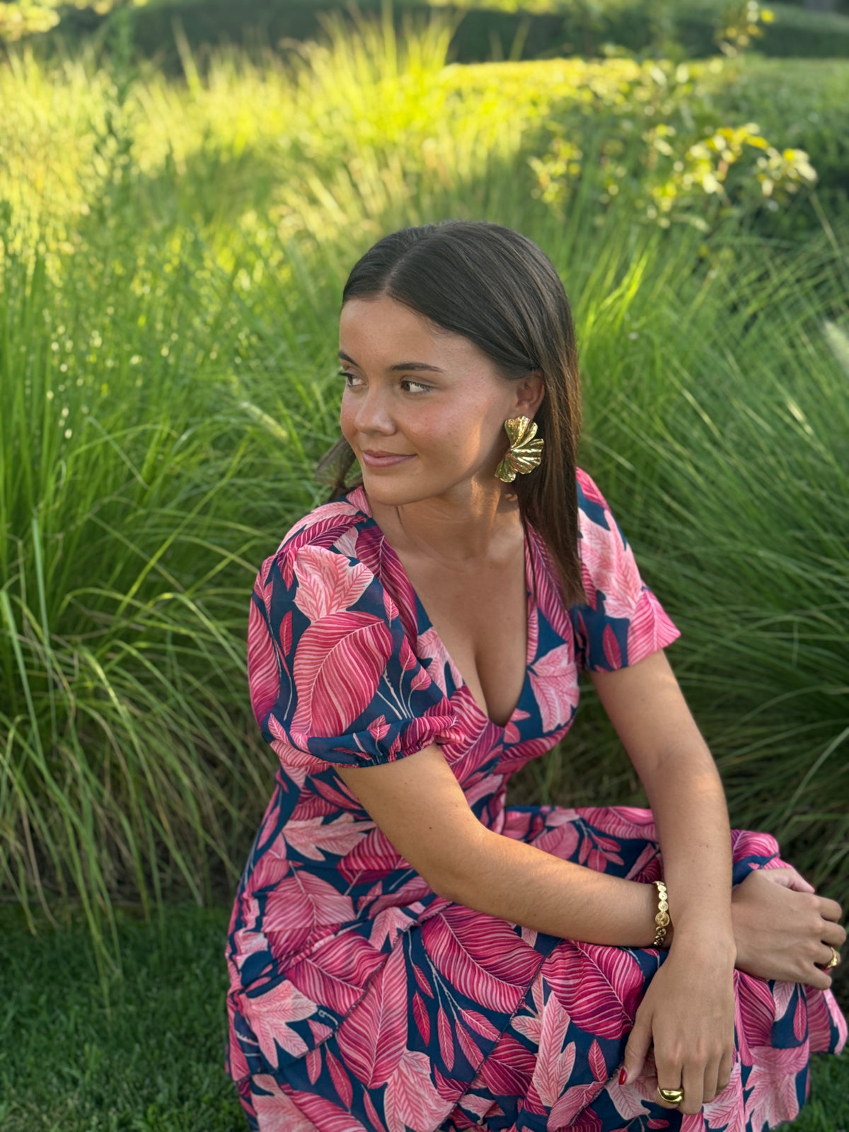 Vestido Positano Hojas Fresa