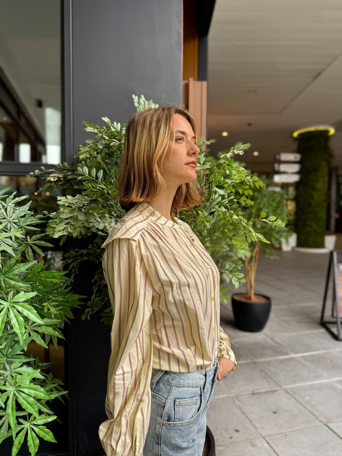 Camisa Amarilla Rayas Marrones