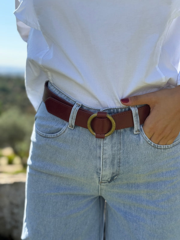 Cinturón Piel Anilla Granate