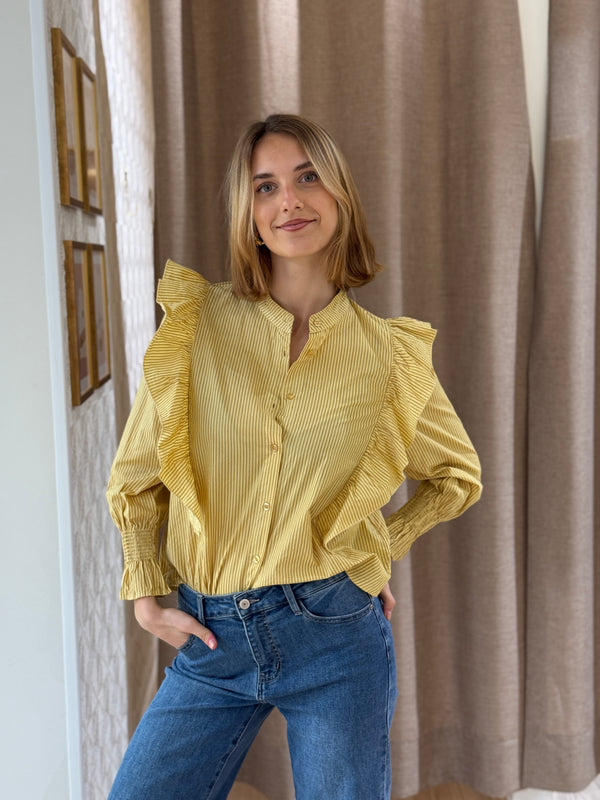 Camisa Volantes Rayas Amarilla