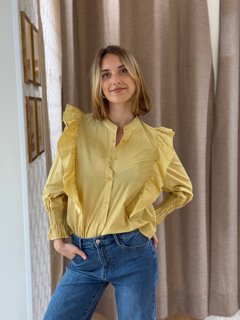 Camisa Volantes Rayas Amarilla