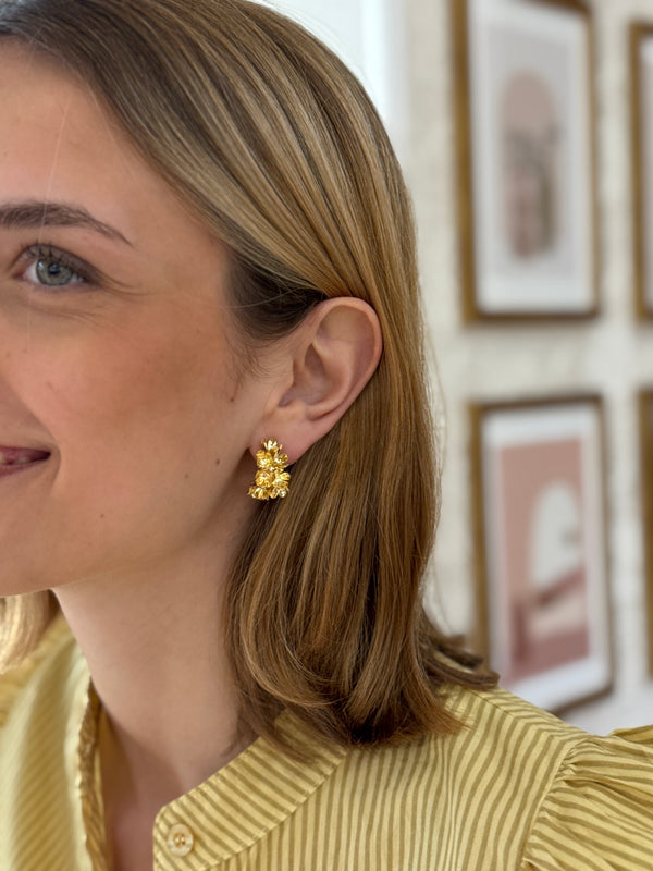 Pendientes Aro Flores Dorado