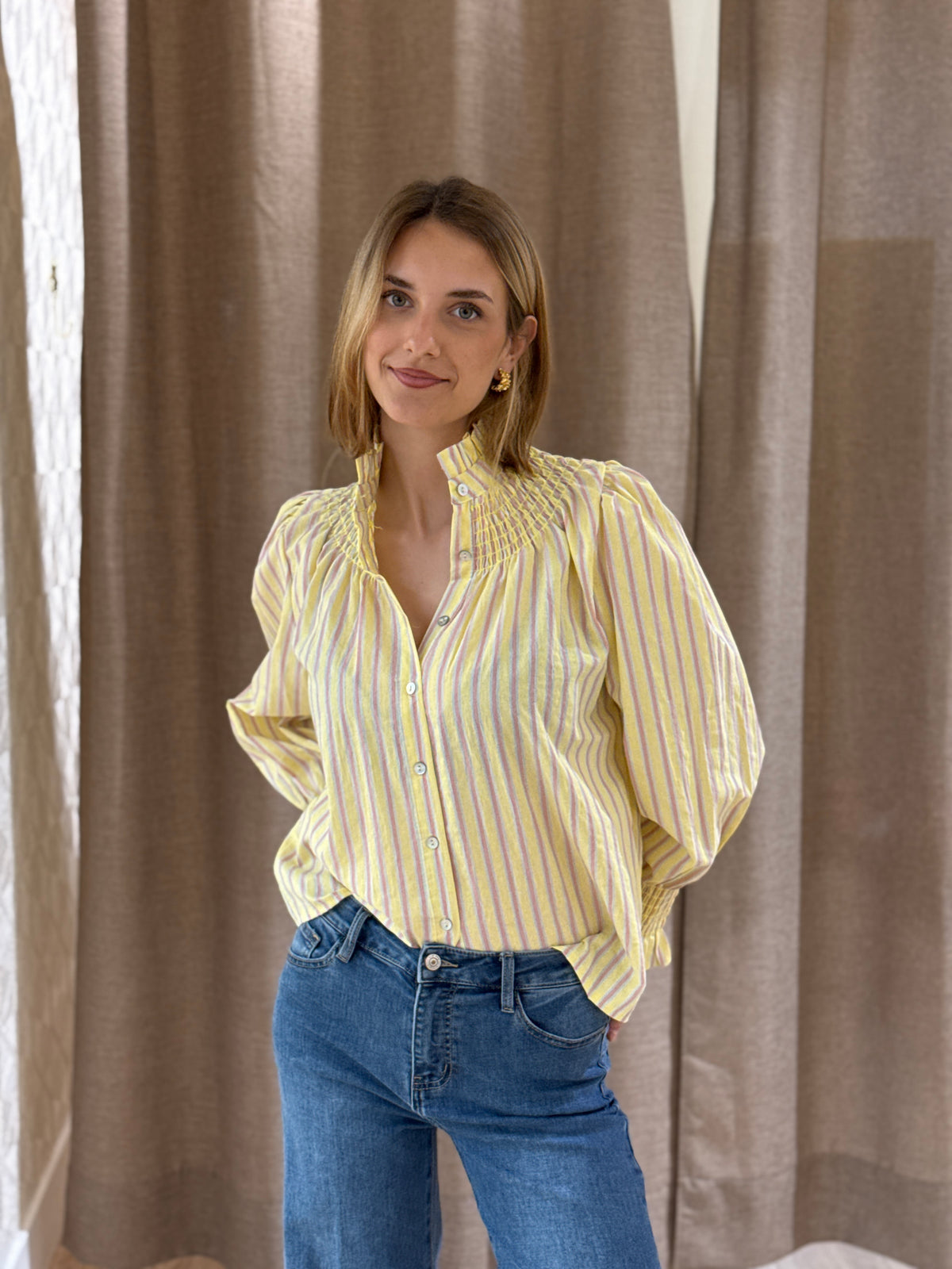 Camisa Saint Remy Rayas Amarilla y Rosa